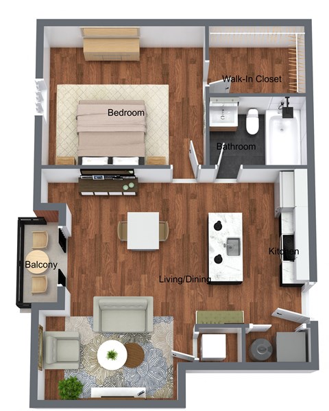 1 Bed Plus w/ Balcony - 3D